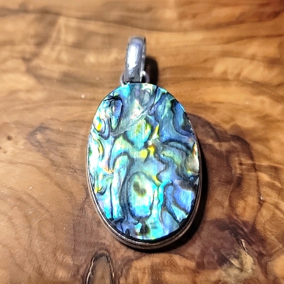 Abalone Shell 925 Silver Plated Natural Gemstone Handmade Necklace Pendant 1.7" - Picture 2 of 6